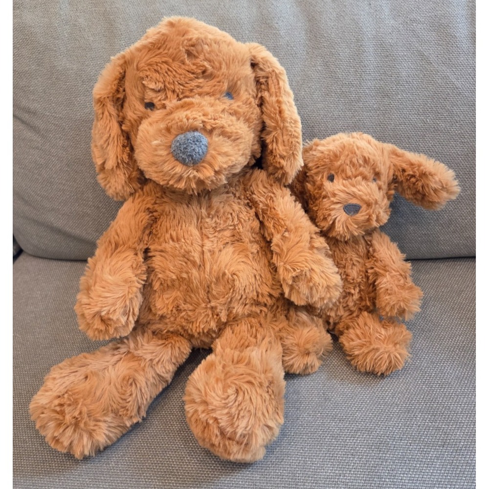 Cloud Island Plush Puppy Dog Mom & Baby Puppy Toy Rattle Set Golden Brown 14''